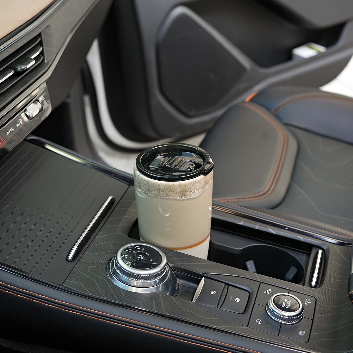 Bosmarlin Ceramic Travel Coffee Cup with Lid, 21 oz, Portable Coffee Mug for Car Cup Holder, Microwave and Dishwasher Safe, Reactive Glaze (Brown Grey)