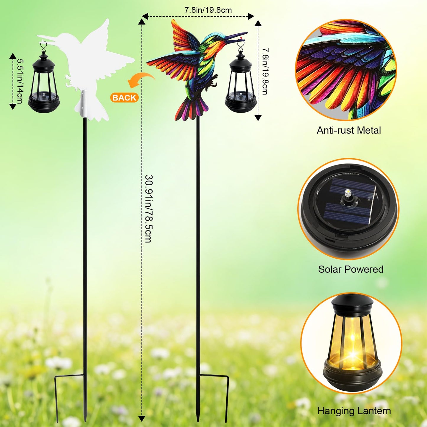 ANGMLN Hummingbird Solar Lights Outdoor, Hanging Lantern Waterproof, Birthday Gifts for Women Mom Mother's Day, Metal Garden Statue Yard Decor Patio Pathway Backyard Lawn Ornaments