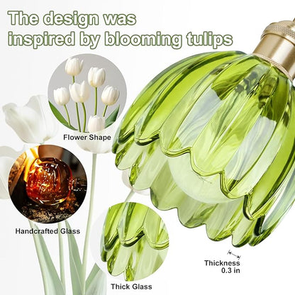 Vintage Bathroom Light Fixtures,4-Light Hardwired Vanity Lights Over Mirror,Gold Wall Sconces with Green Tulip Glass Shade for Bathroom Living Room,E26 Socket(Bulbs Not Included)