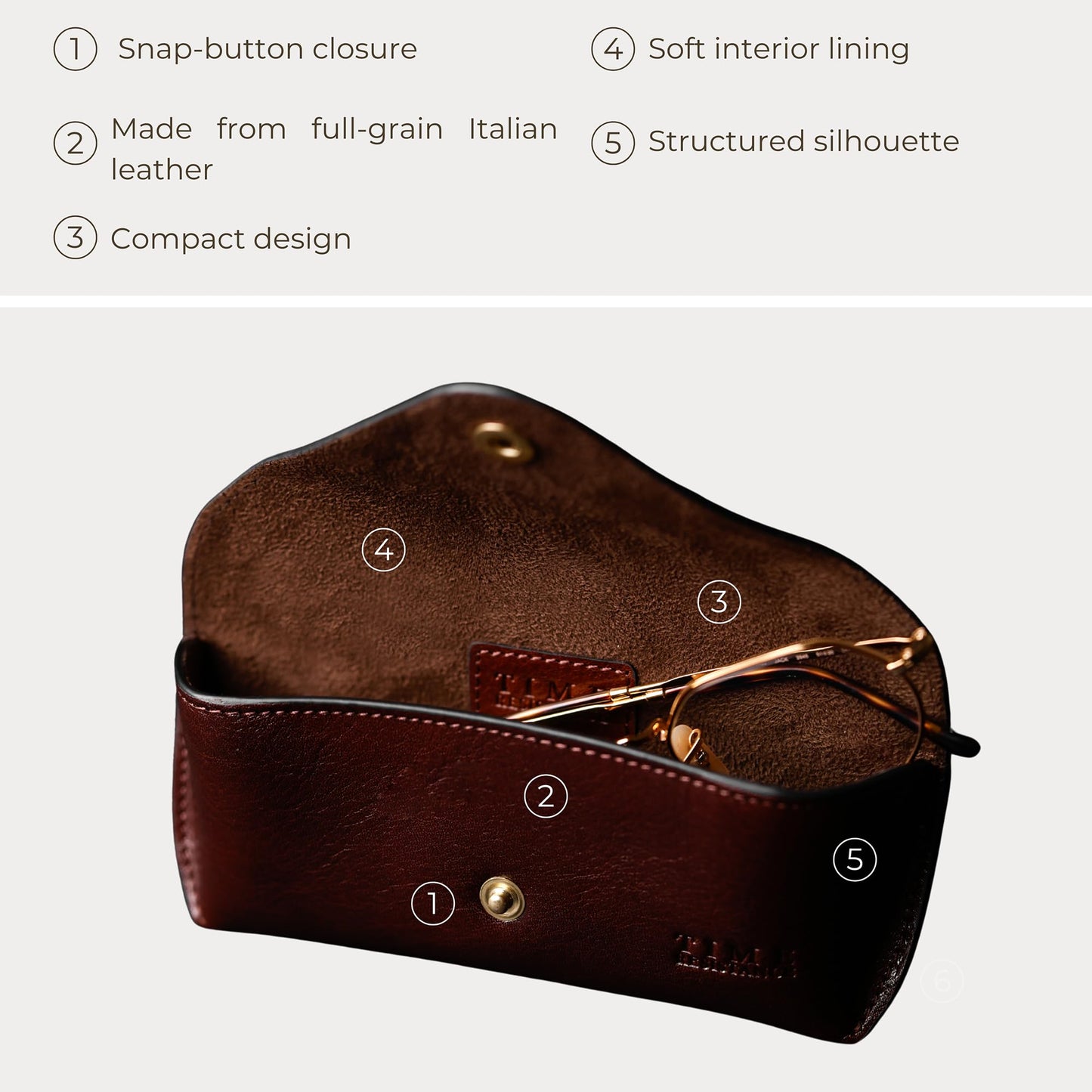 Time Resistance Leather Glasses Case - Hard Shell Leather Eyewear Holder – Sunglasses Case Handmade in Italy (Brown)