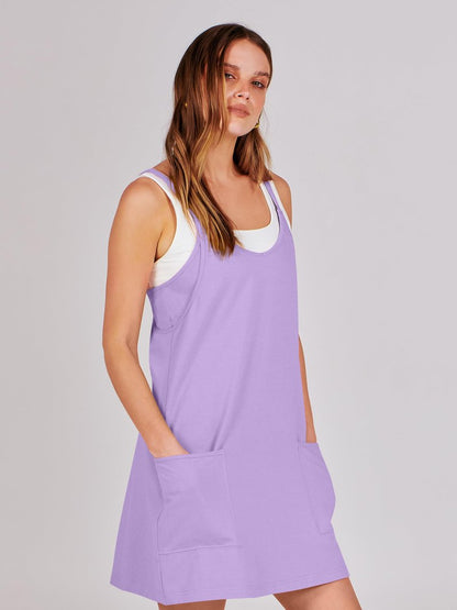 ANRABESS Women Athletic Dress Summer Tennis Workout Active Sports Mini Romper Dress Built in Shorts Travel Vacation Clothes Purple X-Large
