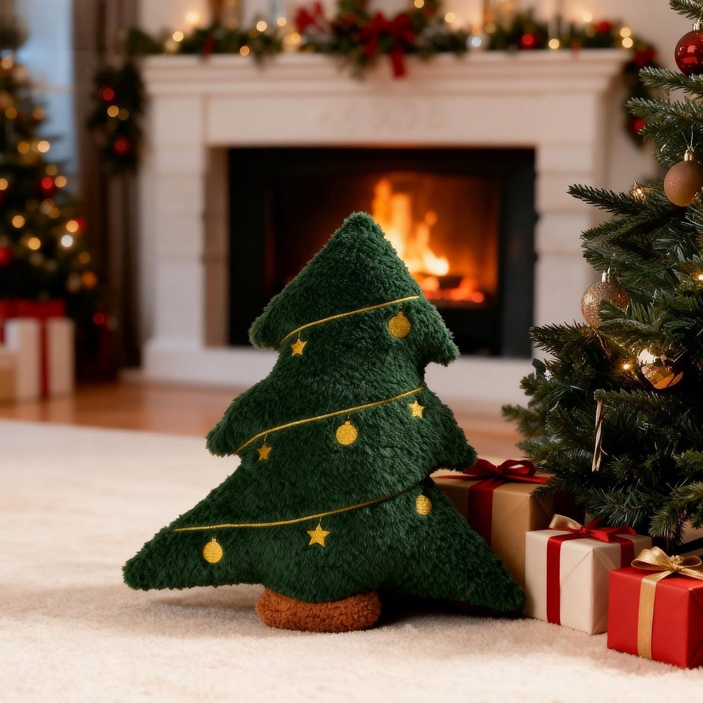 Artmag Christmas Pillow, Decorative Christmas Tree Pillow Stuffed Tree Shaped Embroidered Star Ball Bedroom Xmas Plush for Party Home Decorations 15.5" x 14.5" Green