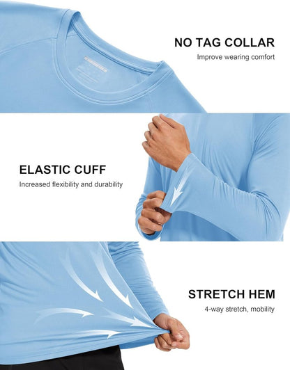 Men's Long Sleeve Athletic Shirts - UPF 50+ UV Sun Protection | Ideal for Hiking, Running & Workouts