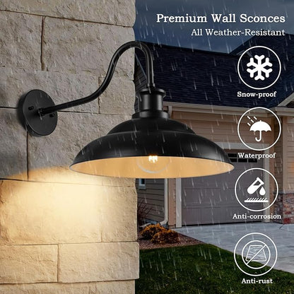 Outdoor Gooseneck Barn Lights, 16 Inch Farmhouse Exterior Wall Light, Industrial Wall Lantern for House Garage Patio Doorway, 2 Pack