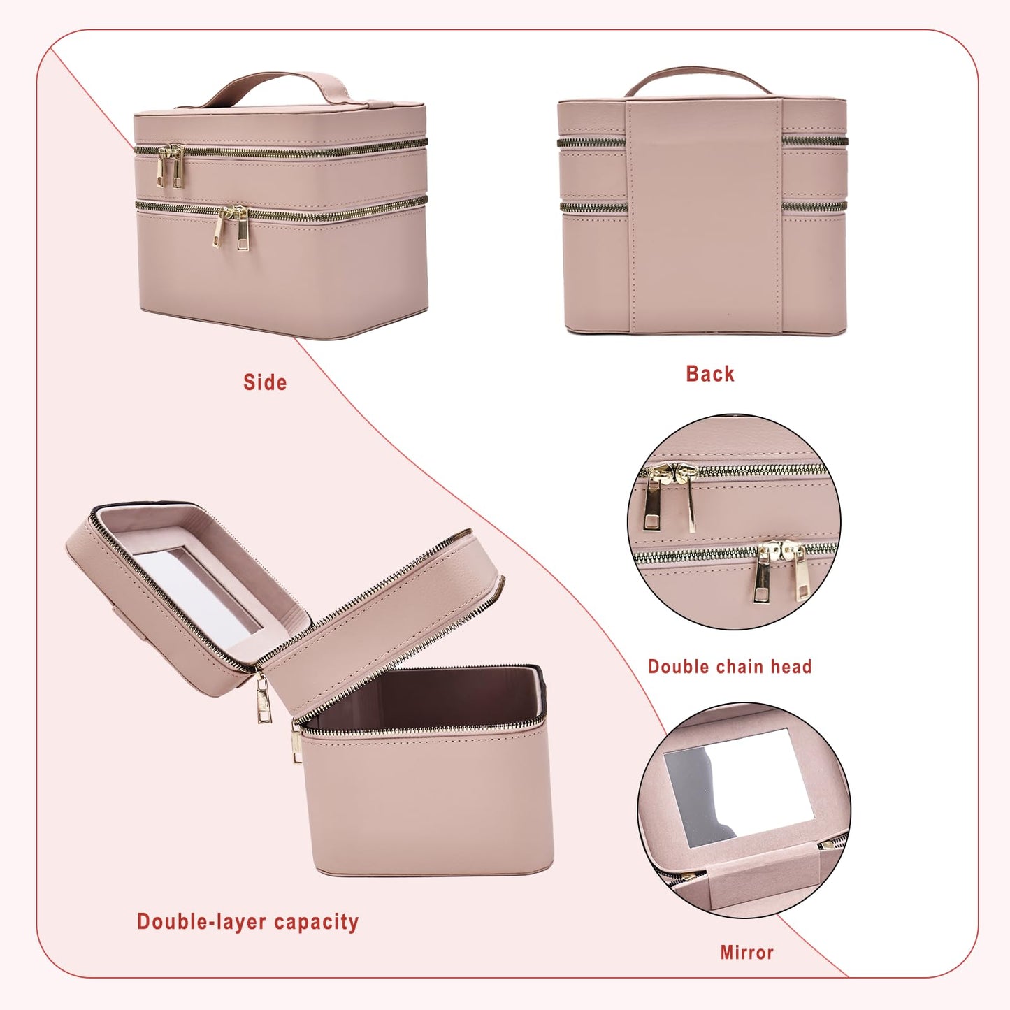 RCFJ b y K L A N D Hard Makeup Case with Mirror and Flower-Patterned PU Leather Cosmetic Bag