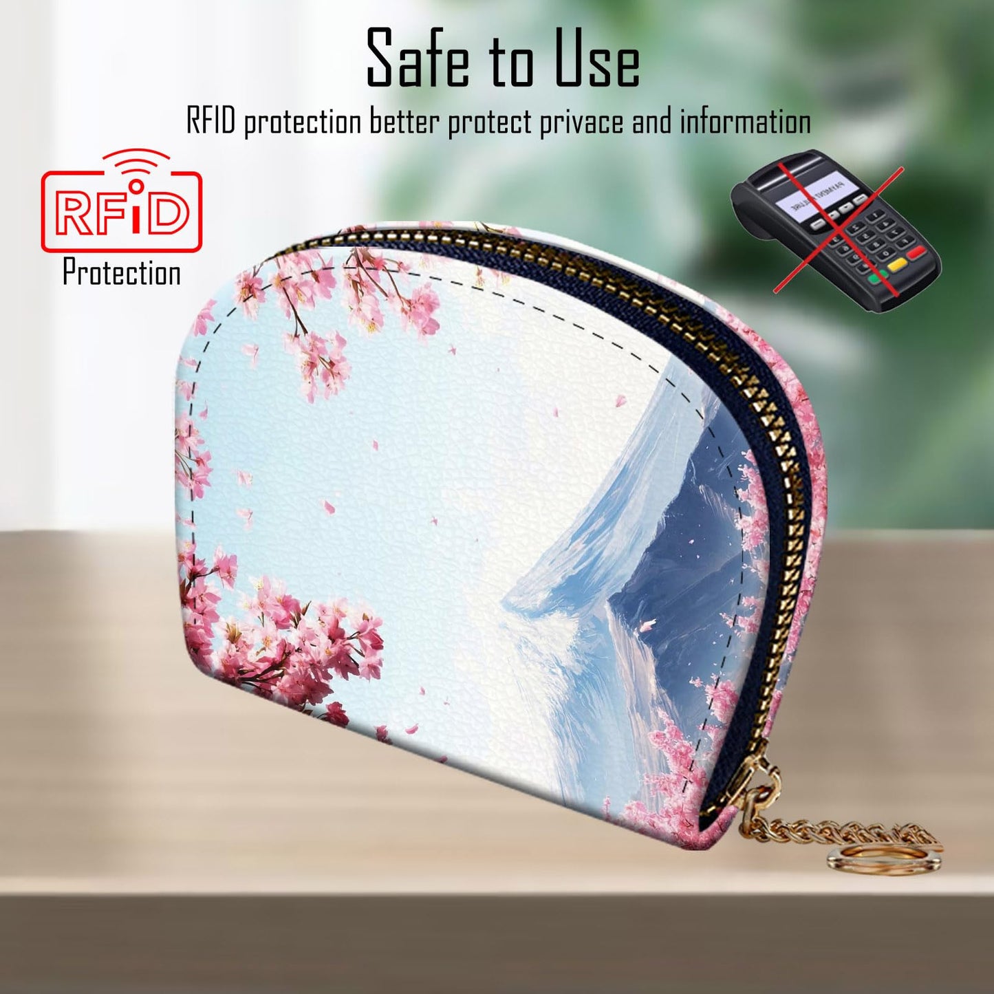 KJFHDJFDH Credit Card Holder RFID Wallet, Small Card Holder Wallet for Women with Keychain Zipper, Leather Print Credit Card Wallets Accordion Gift,Japanese Cherry Blossom