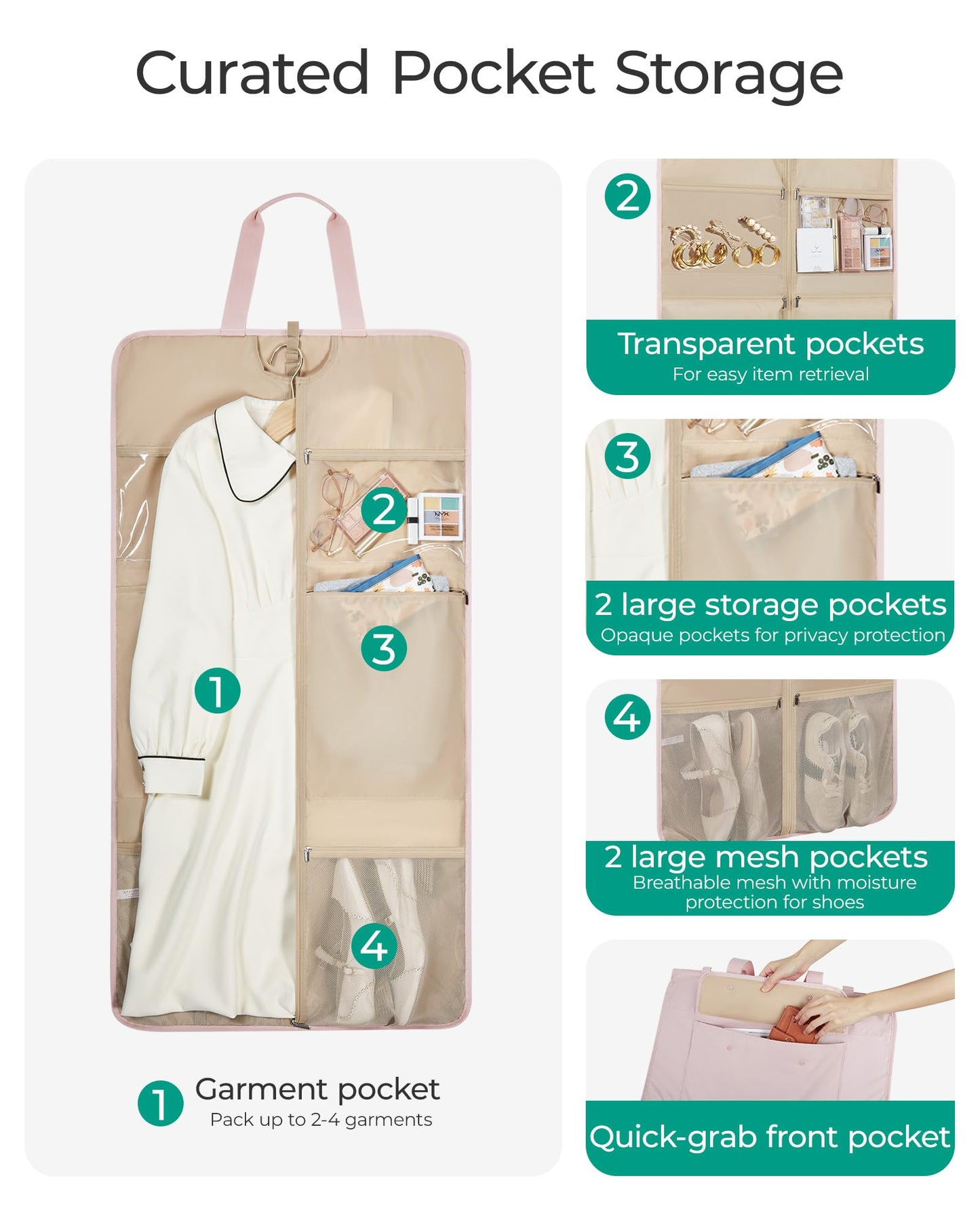 BAGSMART Garment Bags for Travel Foldable Carry on Suit Carrier for Hanging Clothes Stylish Dress Carrier Large Convertible Weekender Garment Bags for Women Men