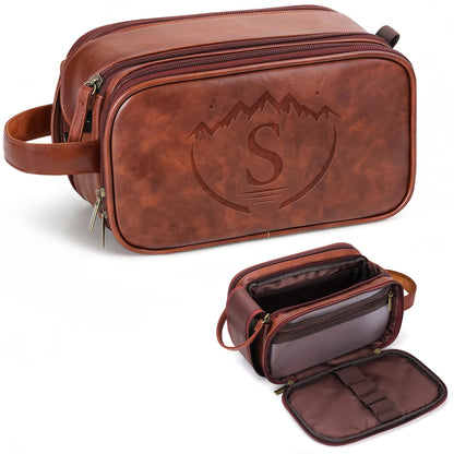 Personalized Groomsmen Gifts Travel Toiletry Bag for Men, Engraved Monogrammed Initial PU Leather Water-Resistant Shaving Bag, Traveling Essentials for Adults Man Dad Husband Boyfriend Groomsmen,S
