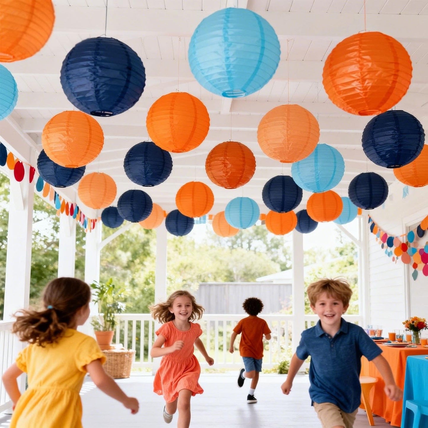 KUNYYI Orange and Blue Paper Lanterns 12Pcs Hanging Lantern for Birthday Party, Wedding, Home Decor, Baby Shower Festive Decoration