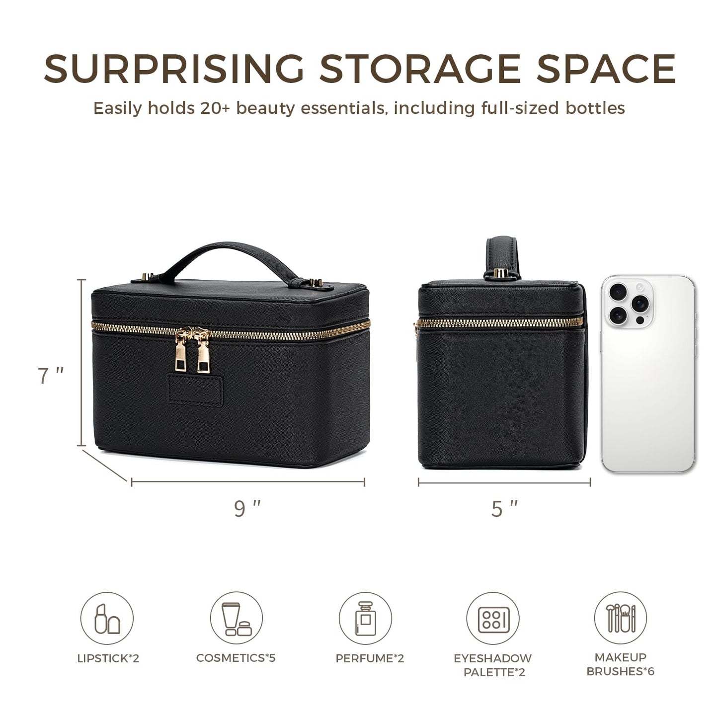 Makeup Bag Vanity Case for Women – Portable Cosmetic Bag Makeup Bag Organizer Travel Toiletry Bag with Removable Divider