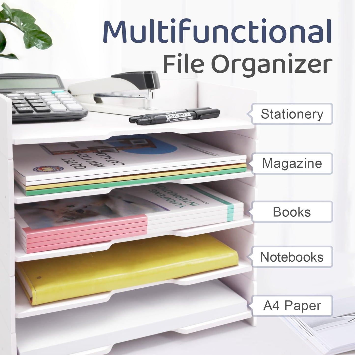 SONGWAY 5-Tier Stackable Paper Tray - File Organizer for Desk, Paper Sorter, Desktop Letter Trays, Workspace Desk Organizer Trays for Home Office School