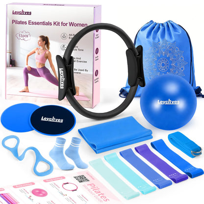 Home Pilates Kit for Petite Women, Pilates Ring and Ball Set 12'' Magic Circle, Mini Ball, 5 Resistance Bands, Workout Guide for Essentials Starter Kit for Beginners, Strength, Toning, Improve Posture