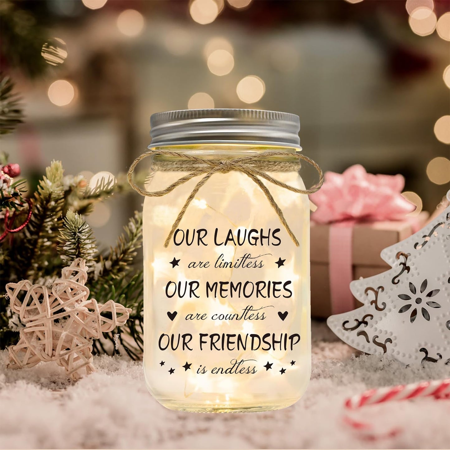 Luckyyds Friendship Gifts for Women Best Friend Birthday Christmas Gift - Mothers Day Gifts for Friends, Mason Jar Night Lights, Heartfelt Home Decor Gift