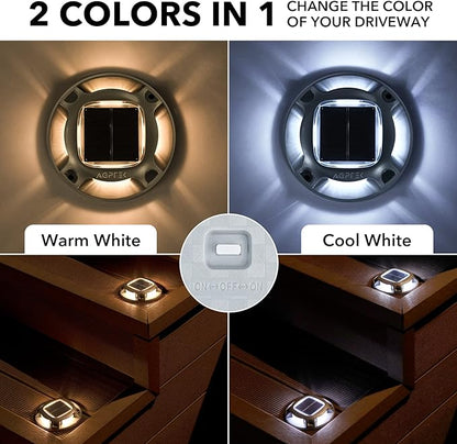 AGPTEK Solar Driveway Lights Outdoor 1 Pack, 2 Color Modes LED Deck Dock Marine Waterproof Driveway Marker Lights for Step Sidewalk Stair Garden Pathway Walkway Yard (Warm White/Cool White)