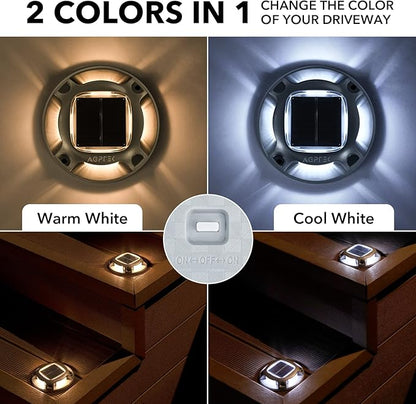 AGPTEK Solar Driveway Lights Outdoor 8 Pack, 2 Color Modes LED Deck Dock Marine Waterproof Driveway Marker Lights for Step Sidewalk Stair Garden Pathway Walkway Yard (Warm White/Cool White)