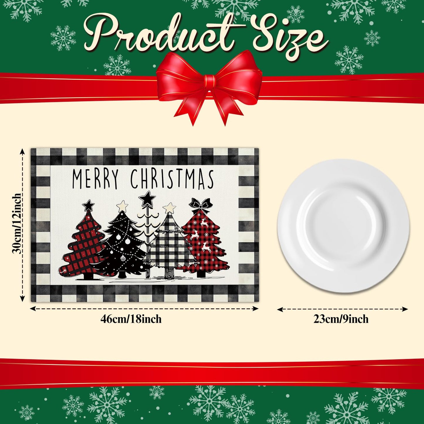 Christmas Tree Snowflakes Placemats Set of 4 Winter Gifts for Christmas Women Rustic Holiday Plaid Placemats Decor for Xmas Party Outdoor Home Kitchen Dining Recyclable Table Mats 12x18 inch - DH713