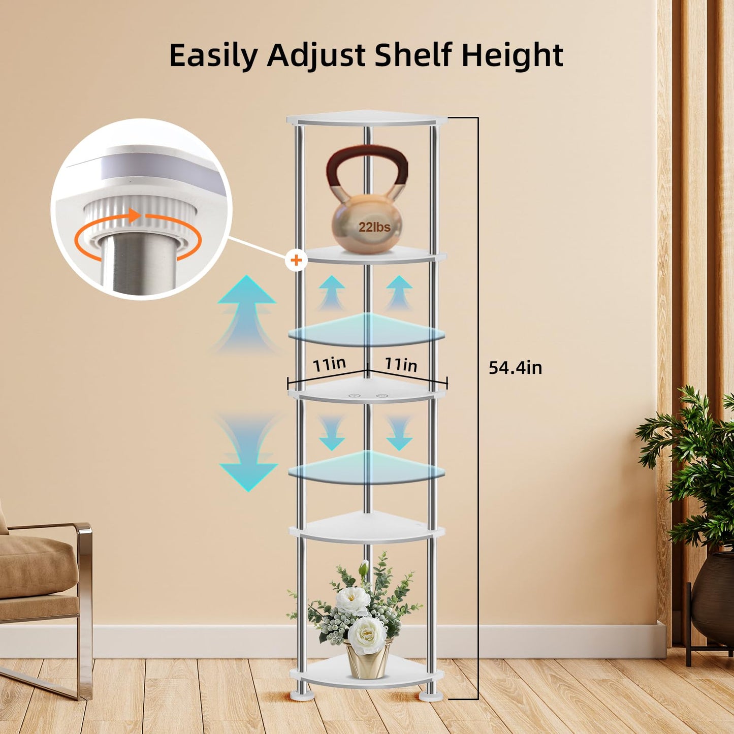 HOPEDAMAI Floor Lamp with Shelves Height Adjustable Music Sync LED Corner Floor Lamp with Charging Stationl Dimmable and Timing RGB Standing Lamp for Christmas Gifts White 5-Tier