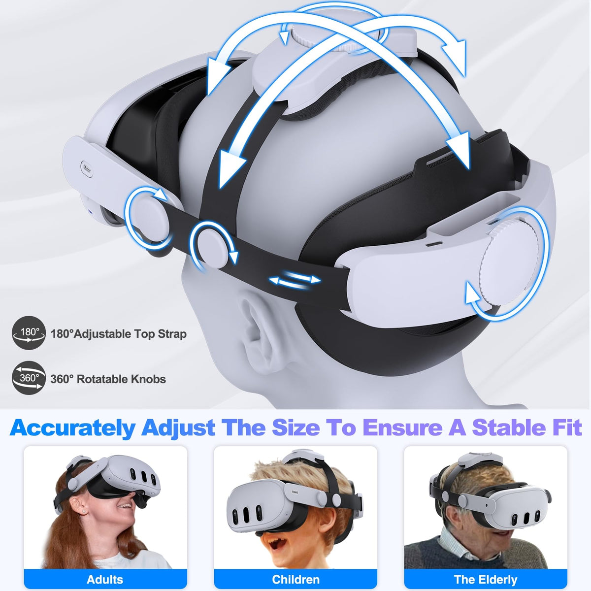 Kawaye for Meta Quest 3S/Quest 2/Quest 3 Head Strap, Double Knobs Adjustable Elite Strap Replacement,VR Headset Strap with Two Large Support Pad Enhanced Support, Reduce Pressure-MQ2000