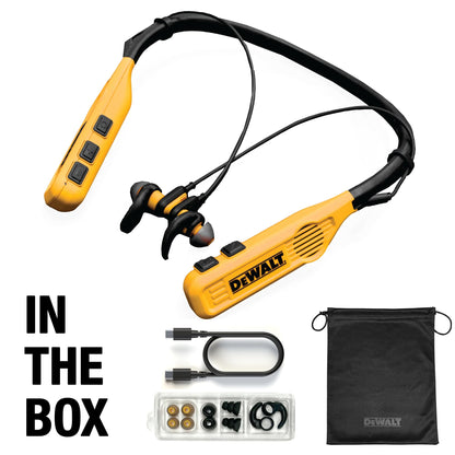 DEWALT Heavy Duty 2-in-1 Neckband Bluetooth Headphones w/Built-in Speakers, Jobsite Wearable Speaker & Around Neck Headphones, Wireless Bluetooth Headset, 60+ Hrs Hands-Free Music/Calls, Carry Pouch