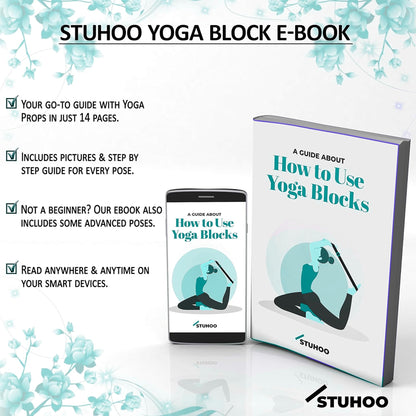 STUHOO Yoga Blocks 2 pack and Yoga Strap Includes Descriptive E-book for Beginners Sturdy Yoga Brick & Lightweight Eva Foam Block Support Deepen Poses, Provides Strength & Stability for Pilates Practice