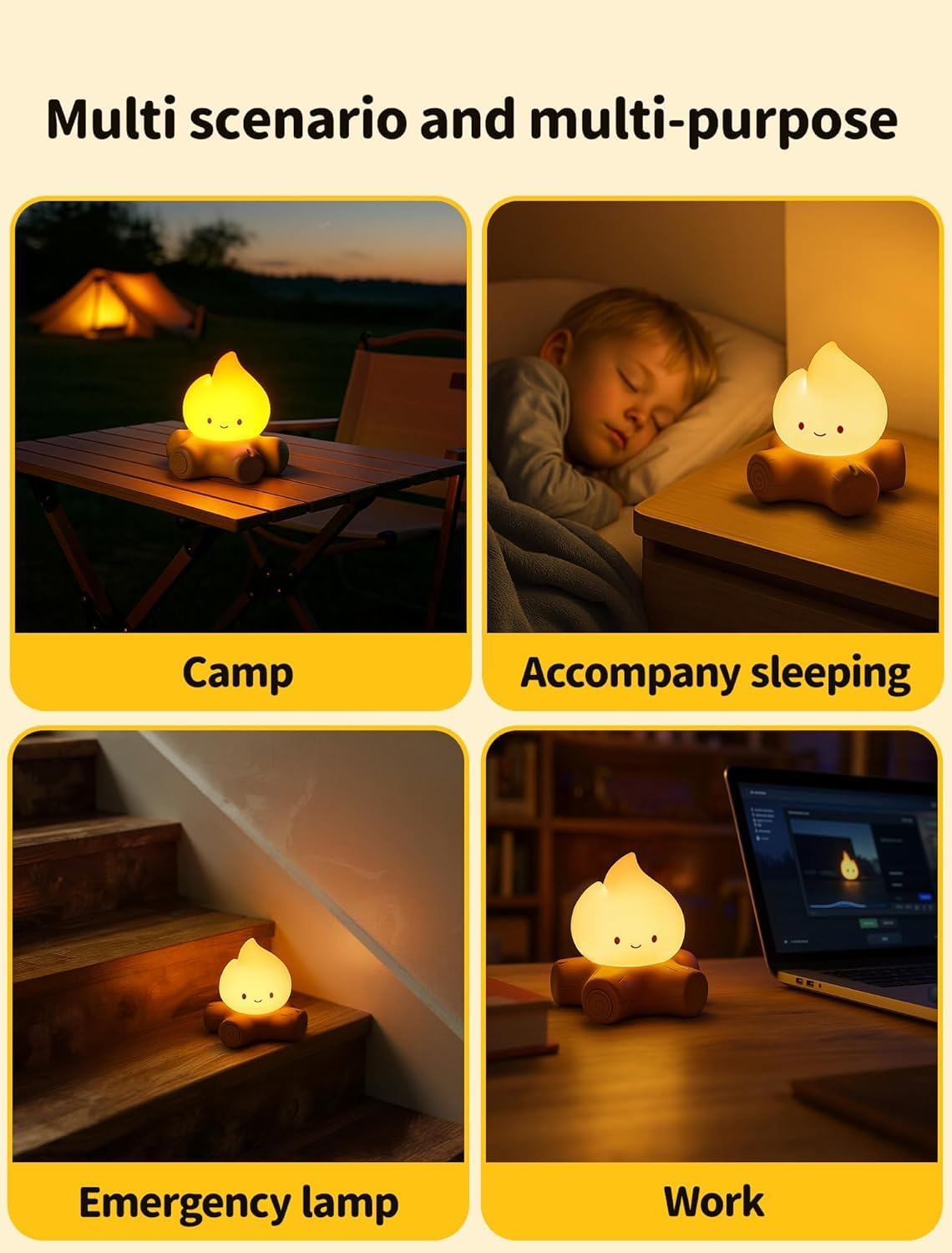 Tarinks 3 Pcs Campfire Night Light, Rechargeable Flame Lamp with 5 White Noise, Dimmable Flameless Candles Lights, Portable LED Ambiance Light for Camping Indoor Outdoor Holiday Decor Gifts
