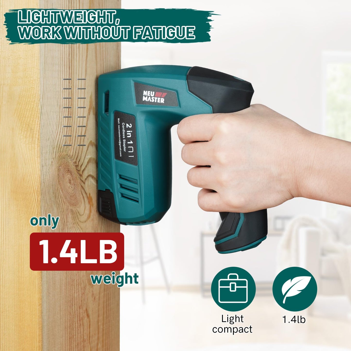 NEU MASTER Electric Staple Gun, 2 in 1 Cordless Brad Nailer with 2000 Staples & Nails, 4V Electric Stapler for Wood, Upholstery, Carpentry, Crafts, DIY