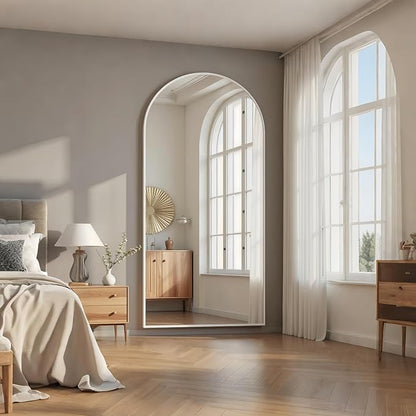 Arched Floor Mirror, 76 "x 34" Full Length Mirror Wall Mirrors Hanging or Leaning Arched-Top Full Body Mirrors with Stand for Bedroom, Dressing Room, White