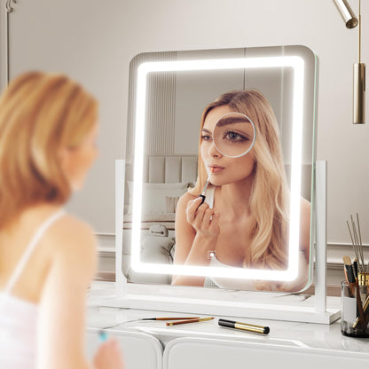 Makeup Vanity Mirror with Lights 15.2" Large LED Lighted Mirror, Hollywood Make Up Mirror with Lighting for Bedroom Tabletop, Smart Touch,Detachable 10X Magnification 360° Rotation, (White)