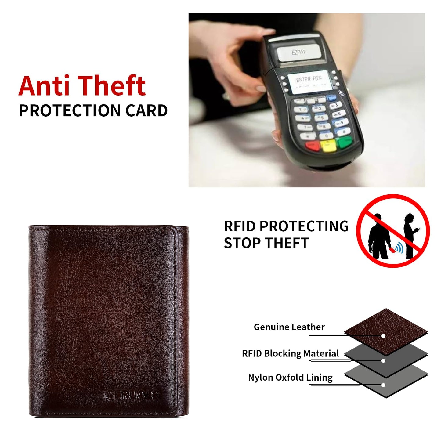 Trifold Wallets for Men Genuine Leather Large Capacity RFID Blocking, Includes Id Window and Credit Card Holder,Mens Wallets Leather (Coffee)