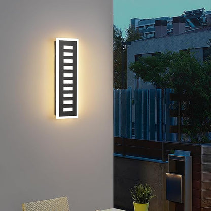 Outdoor Wall Light LED 18W Long 11.8in - Black Metal Waterproof Modern Exterior Lighting Fixture,3-Color Changeable,Frosted Acrylic Porch Sconce,for Patio,Garage,Courtyard