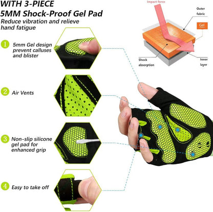 Cycling Gloves for Men & Women - 5MM Gel Pad Half Finger Design | Ideal for Cycling, Weight Lifting & Outdoor Sports