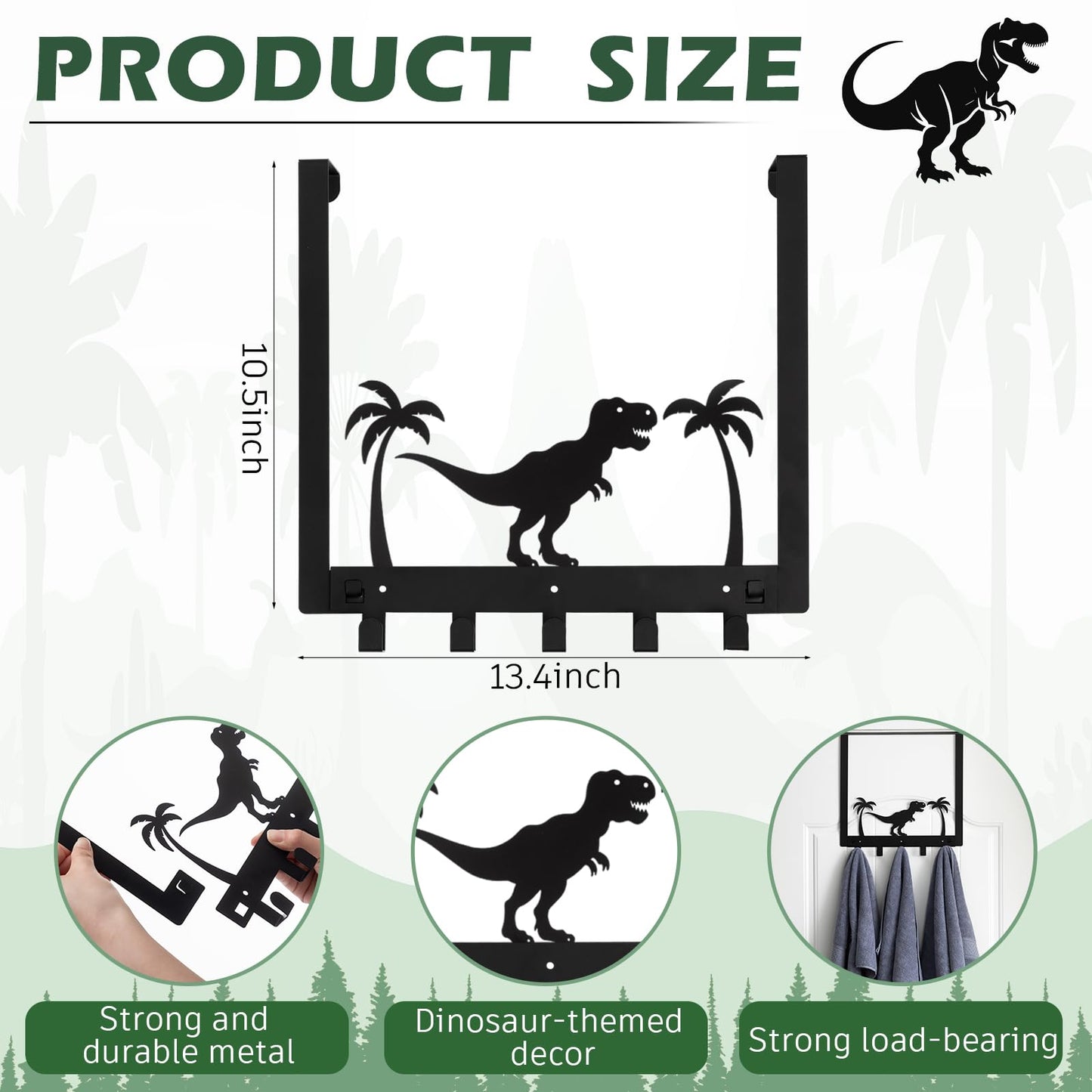 Reallnaive Dinosaur Over The Door Hooks Bathroom Decor Hanger Wall Mount Rack Holder for Towel, Hat, Coat, Cloth, Keychain, Bag, Christmas Party Gift