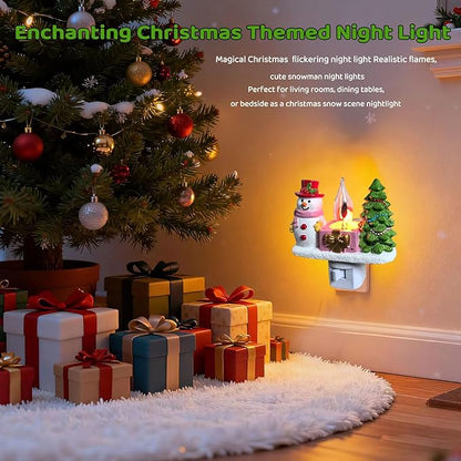 Christmas Campfire Flickering NightLight,Cute Polyresin Swivel Plug Flickering NightLight,Plug-in Figurine Lamp for Holiday Decor, Indoor Campfire Night Light with Flicker Bulb,Figurine Light