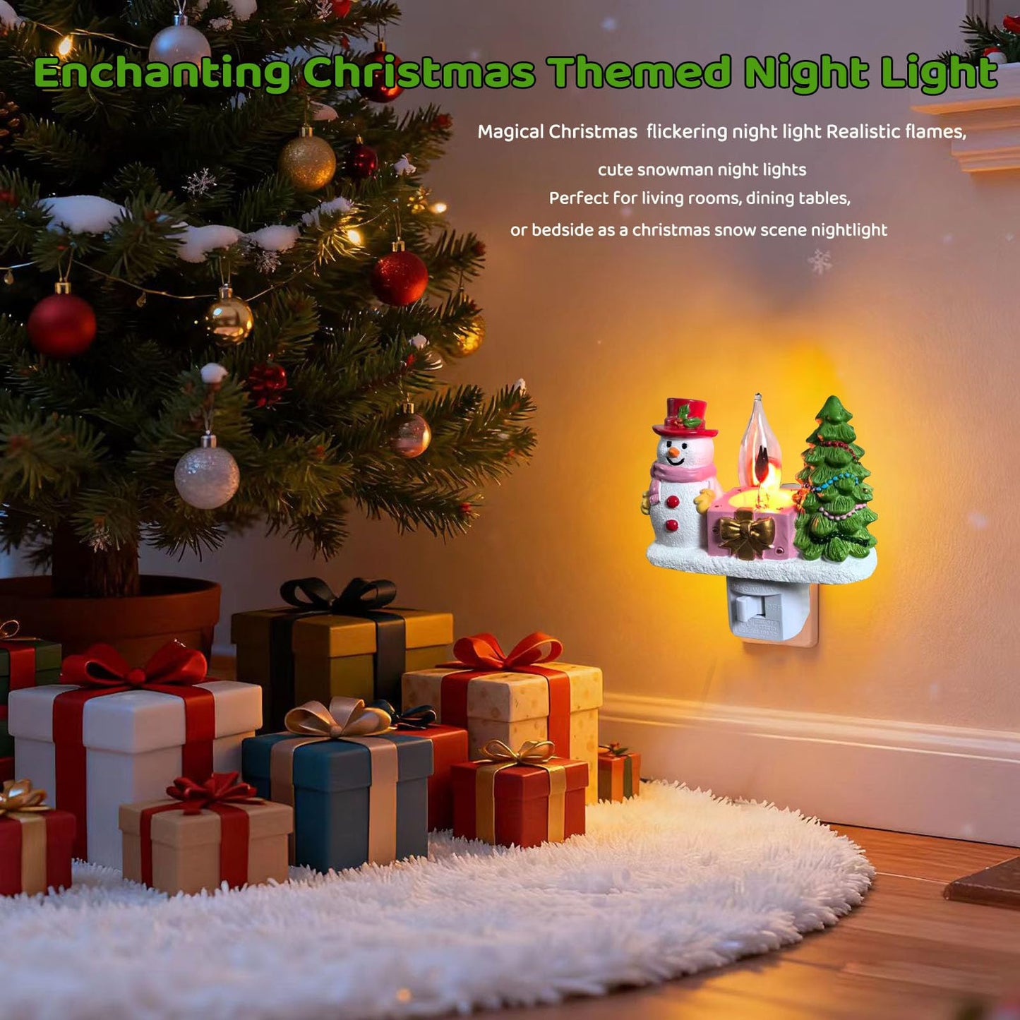 nlaa Christmas Campfire Flickering NightLight,Cute Polyresin Swivel Plug Flickering NightLight,Plug-in Figurine Lamp for Holiday Decor, Indoor Campfire Night Light with Flicker Bulb,Figurine Light