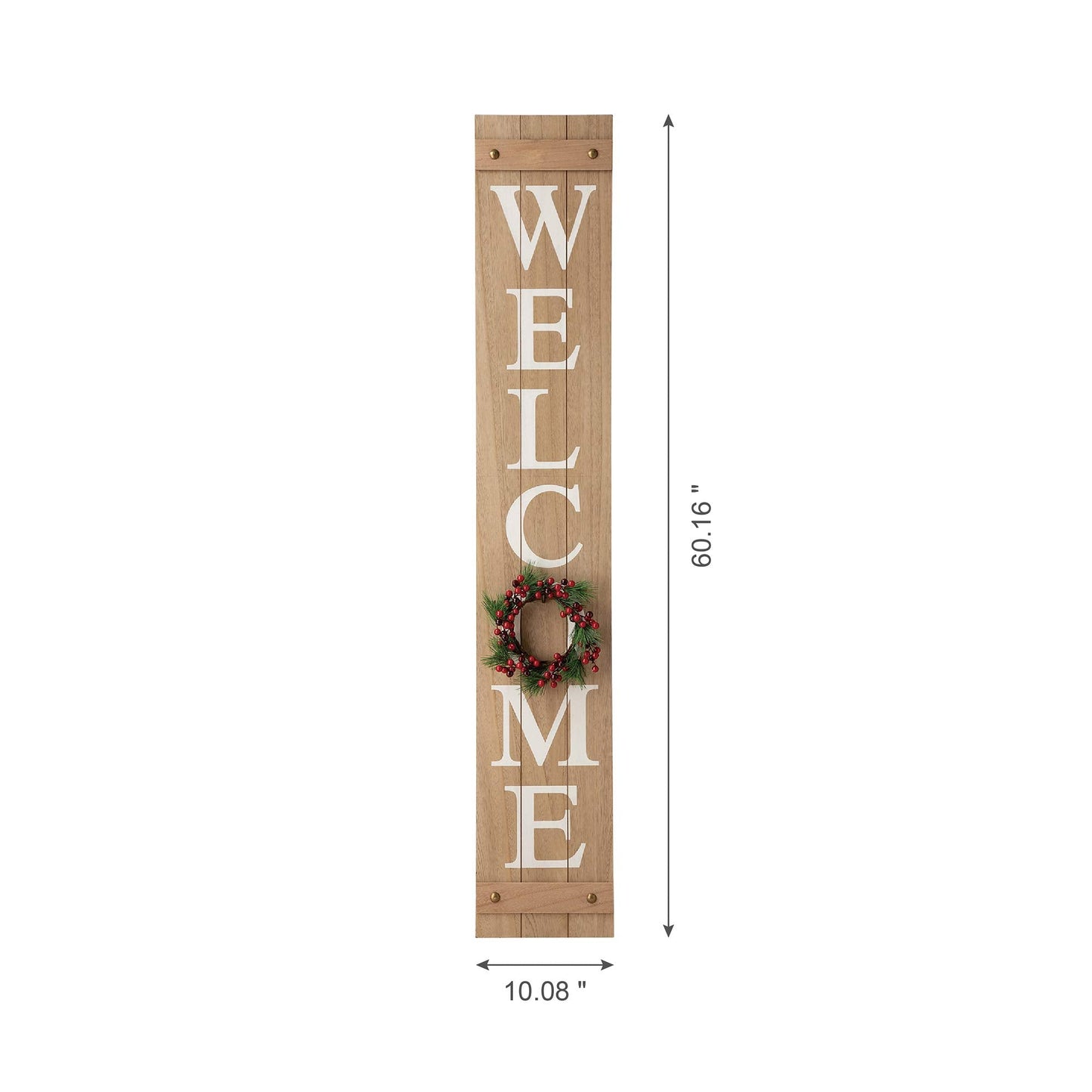 Glitzhome 60”H Welcome Sign with 4 Interchangeable Floral Wreaths for Front Door Porch Farmhouse Wooden Hanging Wall Sign for Seasons Spring Fall Harvest Thanksgiving Christmas