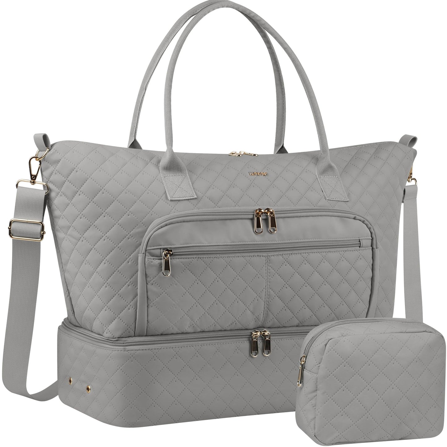 HOTOR Travel Duffle Bag for Women - Carry on Bag with Toiletry Pouch & Shoe Compartment, Large Overnight Weekender Bags for Gym, Business Trips, Sports and Hospital, Gray, 17.3" x 7.9" x 13.4"