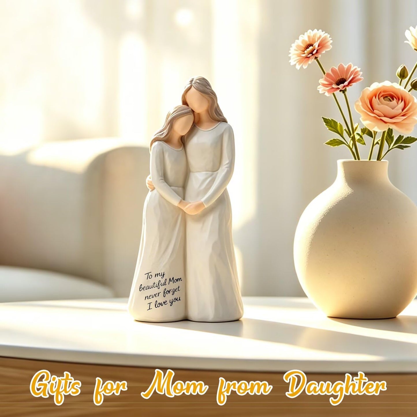 Mom Birthday Gifts from Daughter,7.48" Mother Daughter Figurine, Mother's Day, Thanksgiving,Christmas Day Gift for Mom, Birthday Gifts for Mother Women Grandma,Home Tabletop Shelf Decor,White,Resin