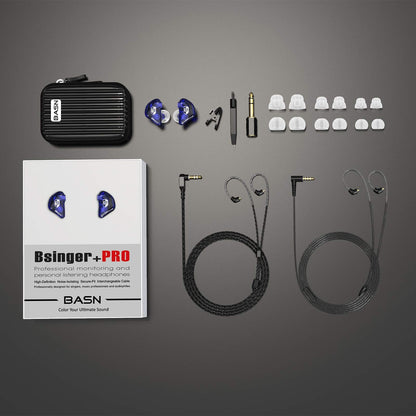 BASN Bsinger PRO in-Ear Monitors Hybrid Dynamic Dual Drivers Two Detachable MMCX Cables Musicians in-Ear Earbuds Headphones (Blue)