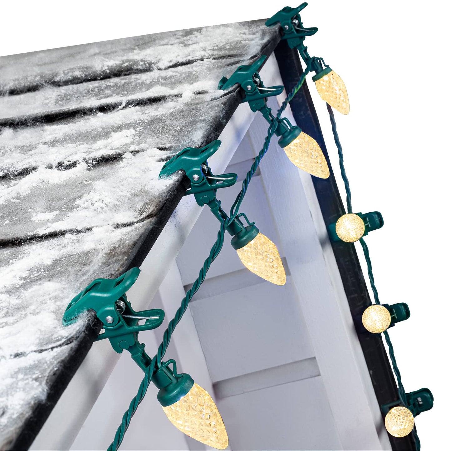 C9 LED Christmas Lights Outdoor, 68 Feet 100 LED Strawberry String Lights With 100 Spring Clamps, Waterproof Commercial Grade Extendable for Outside Roofline Patio Home Xmas Decoration, Warm White
