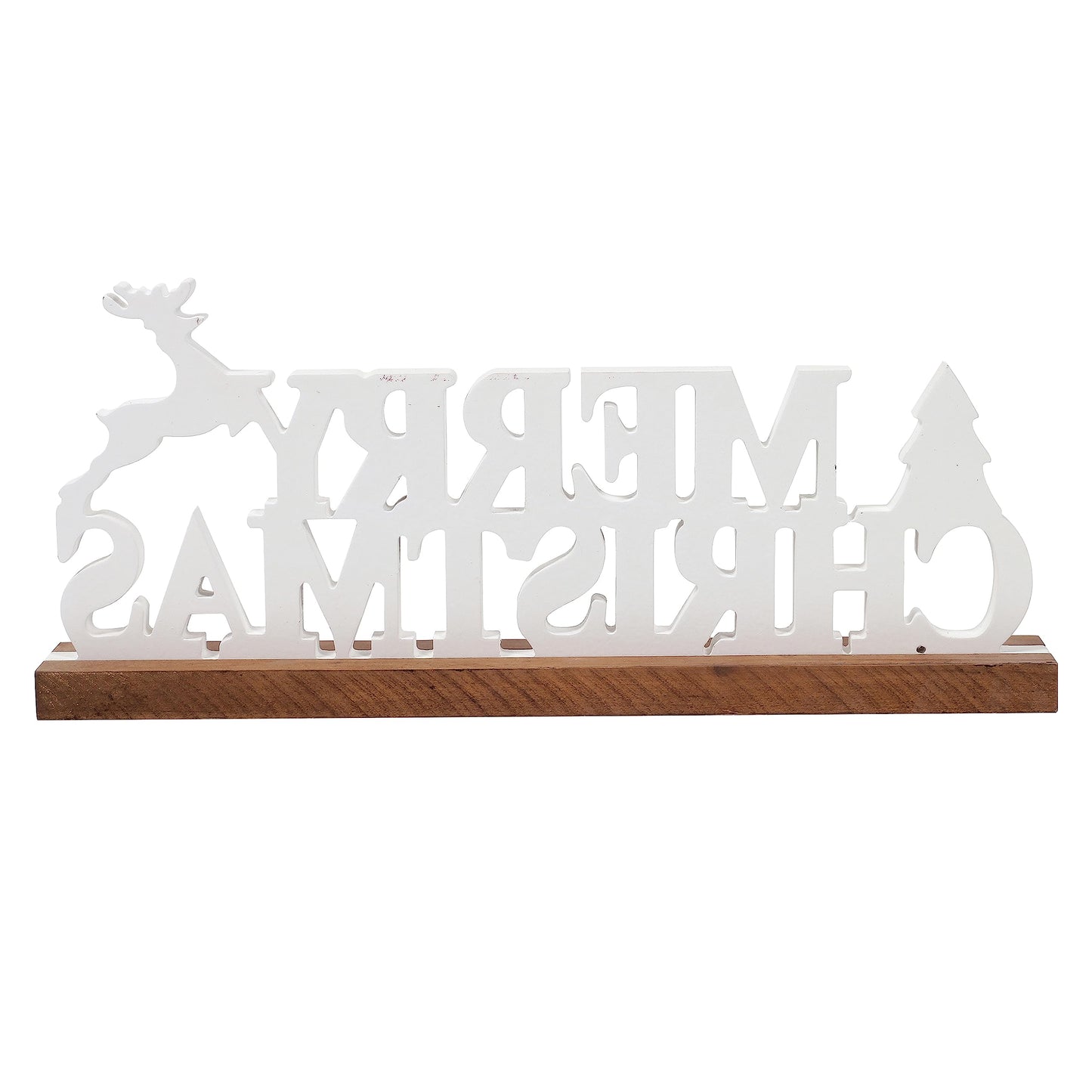 Sintosin Rustic Merry Christmas Signs for Home Decor 16 Inches, Farmhouse Wooden Noel Christmas Decor, Distressed Winter Decoration with White Tree and Deer for Tabletop Living Room
