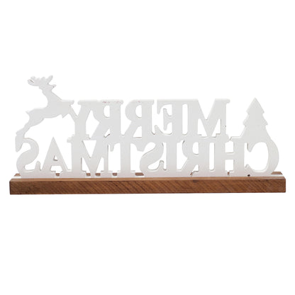 Sintosin Rustic Merry Christmas Signs for Home Decor 16 Inches, Farmhouse Wooden Noel Christmas Decor, Distressed Winter Decoration with White Tree and Deer for Tabletop Living Room