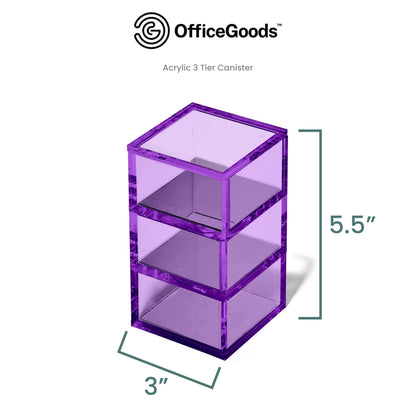 OfficeGoods 3-Tier Stackable Acrylic Holder- Stylish Desk Organizer and Storage for Office or Home – Transparent Square Design, Purple with Silver Metal Base