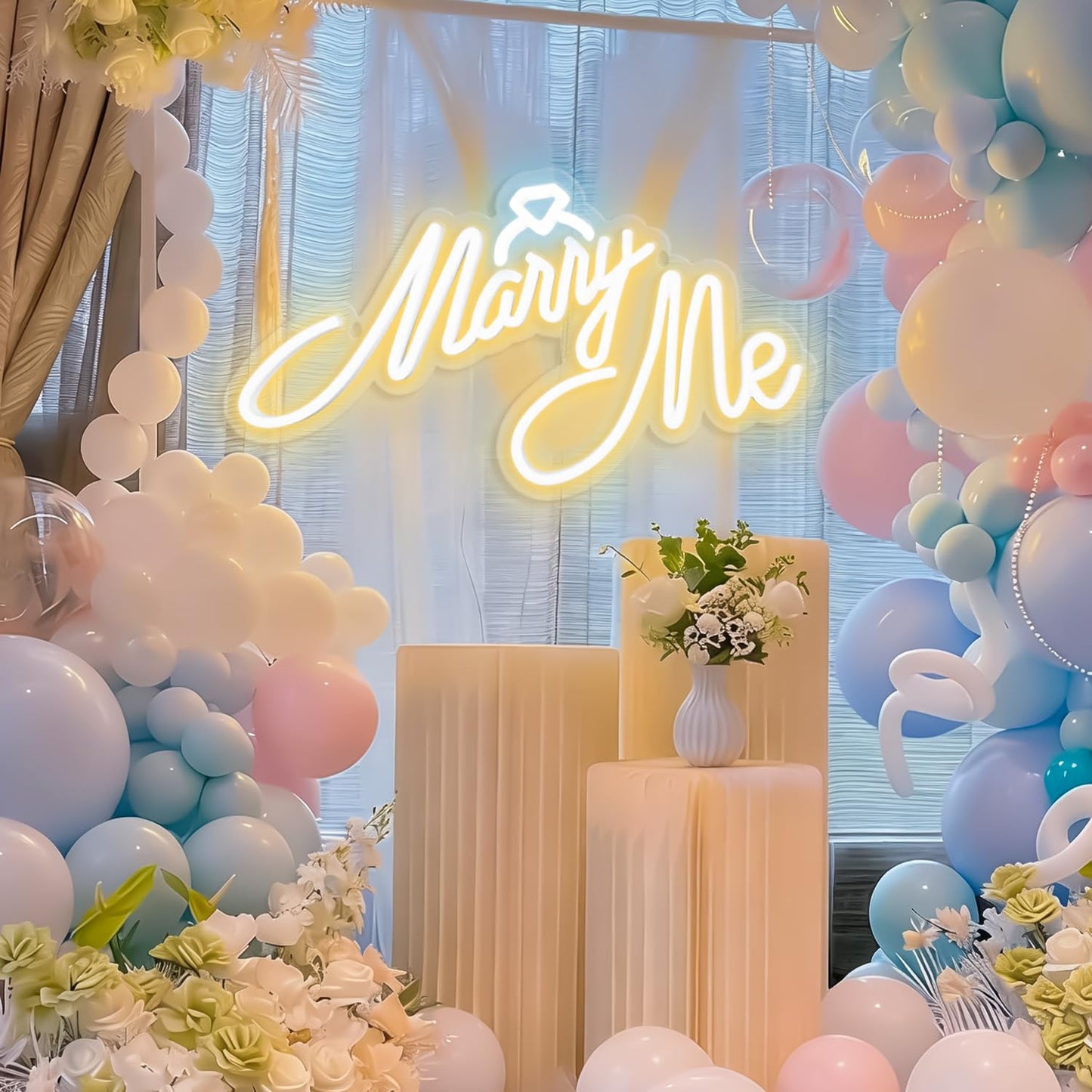 Miootly Marry Me Neon Sign, LED Neon Sign Wall Decor for for Engagement Proposal Wedding Ceremony Backdrop Wall Background Decorations, 16"x 9" USB Powered 10 Warm Brightness Light up Letters Signs