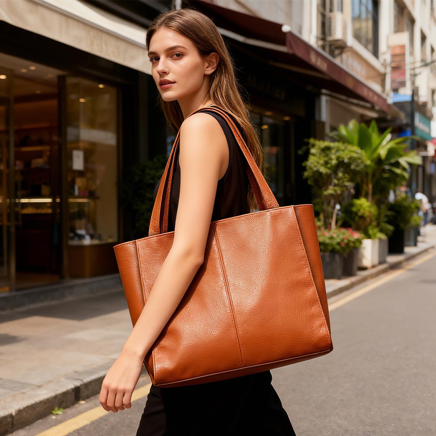 UEIRY Genuine Leather Tote Bag for Women, Large Women's Leather Shoulder Bags, Designer Tote Purses Satchel with Compartments Handbags