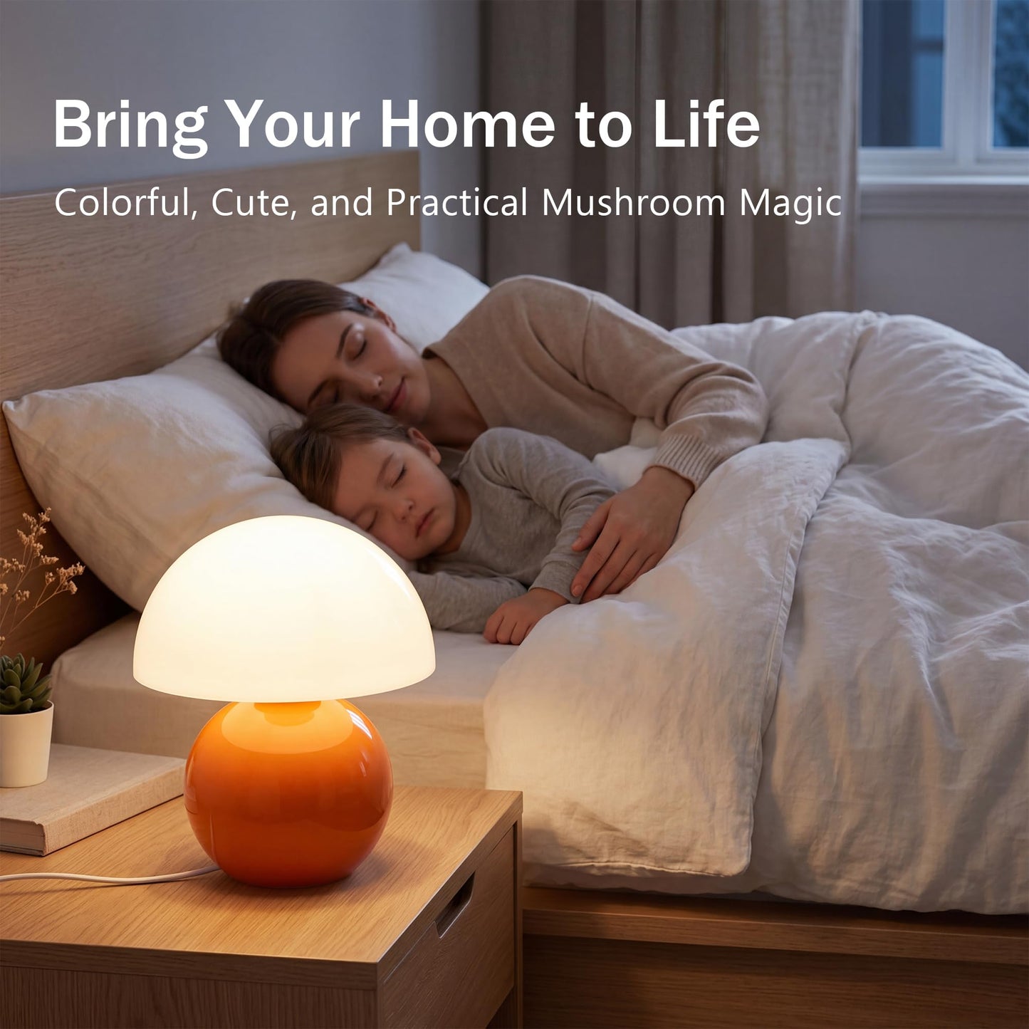 Dawnwake Mushroom Lamp Table Lamp for Bedroom,Desk Bedside Small Lamps for Living Room Night Stands,Mushroom Decor Cute Mini Modern Mid Century Lamps,Unique Aesthetic Home Living Room Decor(Orange)