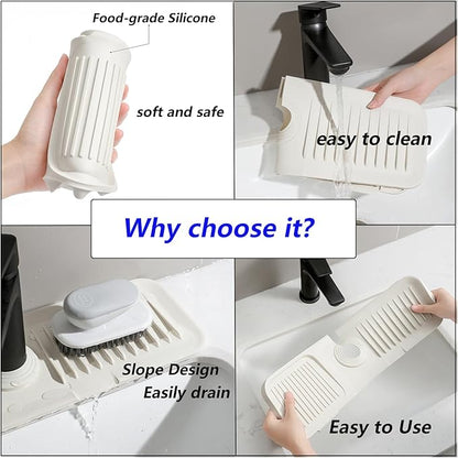 Kitchen Sink Splash Guard Silicone Faucet Handle Drip Catcher Tray Sink