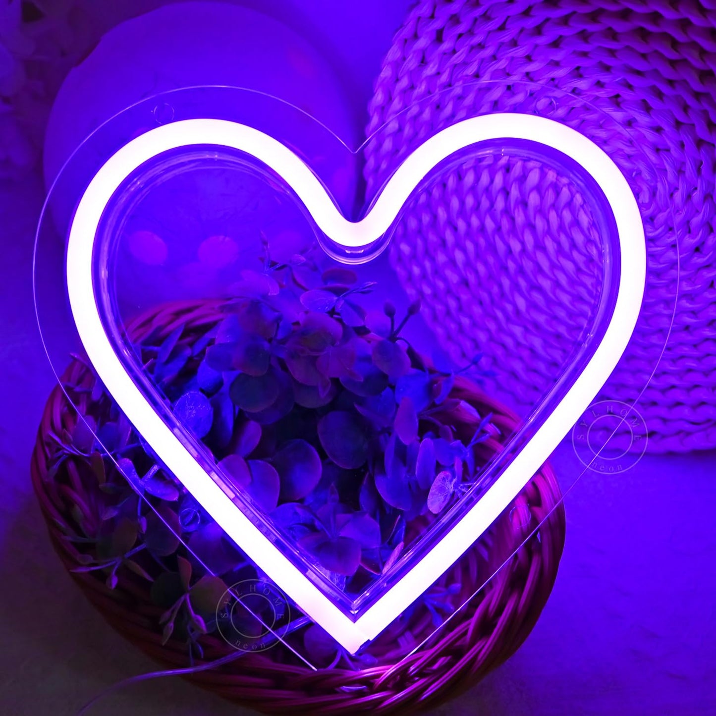 SYLHOME Purple Heart Led Neon Light Sign Battery Operated or USB Powered Bedroom Wedding Wall Sign Decor Valentines Day Birthday Christmas Gifts USB 7.87" X 7.28"