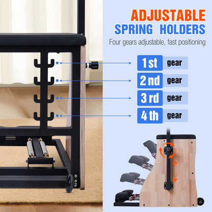 Pilates Chair Wunda Chair Pilates Combo Chair Reformer Machine with Adjustable Resistance Springs Split Pedal Handles Home Gym Equipment for Yoga Core Training Rehabilitation Includes Non-Slip Socks