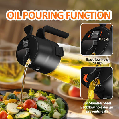 YARRAMATE 16oz/470ml Easy Refillable Oil Sprayer for Cooking, 2 in 1 Oil Dispenser for Kitchen and Oil Sprayer Bottle, Food-Grade Glass Oil Mister with Simple Open Design, Air Fryer,BBQ (Black)