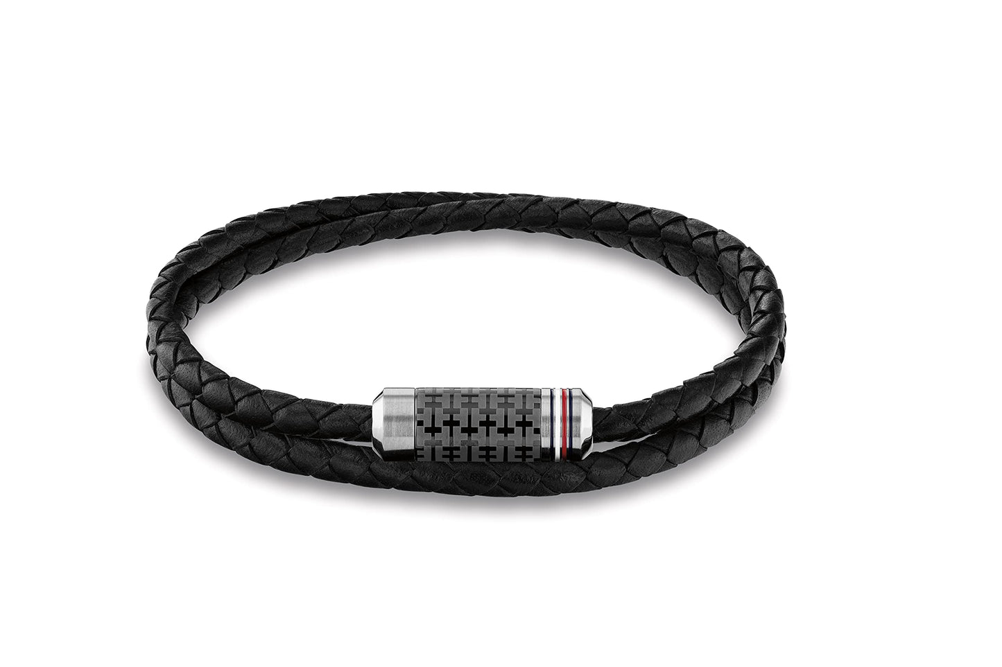 Tommy Hilfiger Men's Jewelry Tube Double Wrap Braided Leather Bracelet Color: Black (Model: 2790327)